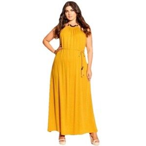 City Chic Halter Neck Maxi Fearless Size 18 NWT Zinnia Yellow Fall Color